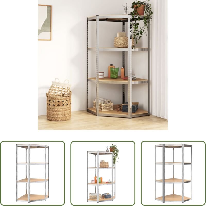 Stauraum - Eckregal mit 4 Böden Silbern Stahl & Holzwerkstoff