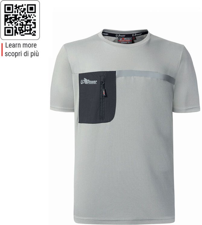 Kurzärmeliges Arbeitst-Shirt aus CHRISTAL-Gewebe – Grau, Größe XL