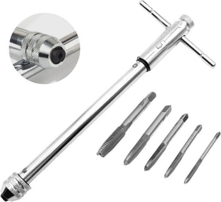 Thumbnail - Handgewindebohrer-Set, 5-teilig, M3–M8, HSS, titanbeschichtete Gewindebohrer, Gewindeschneidwerkzeuge + Verlängerungswer...