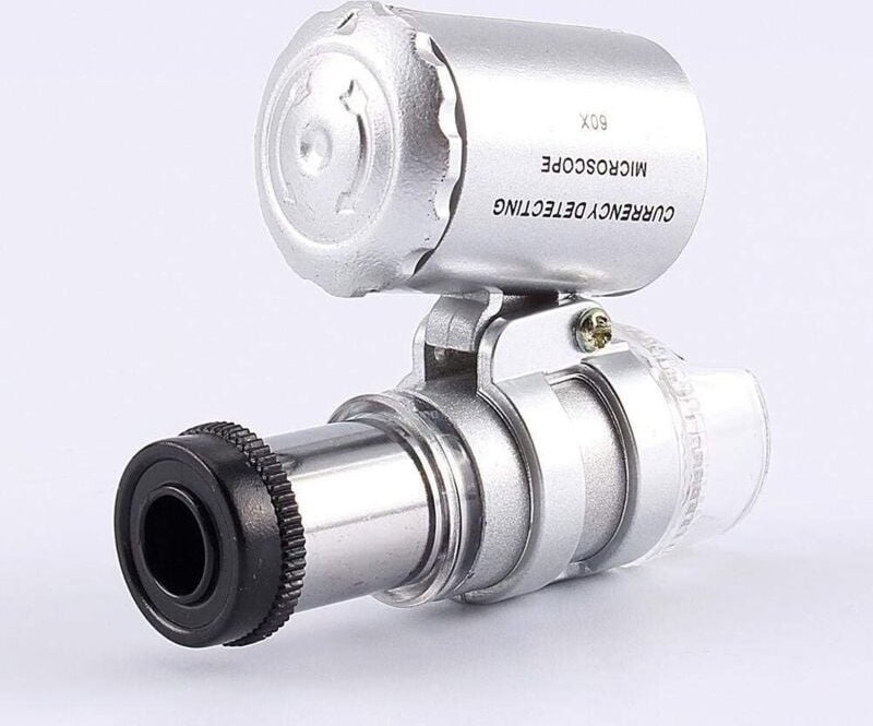 Mini Microscope en Métal Loupe de Poche 60 x avec lumière LED UV pour Bijoux Diamants, Pierres, pièces de Monnaie, Timbr...