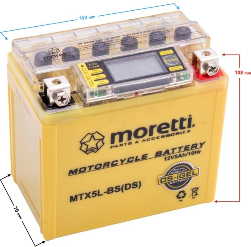 Moretti AGM (I-Gel) MTX5L-BS Batterie mit Anzeige