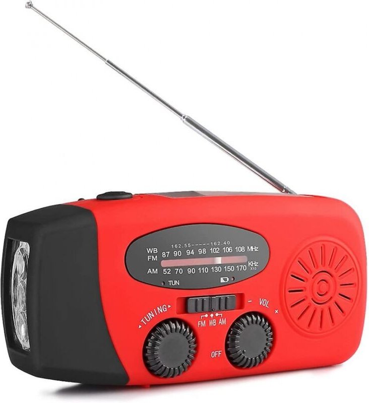 BEBUSINGOTO Tragbares Solarradio, autarkes AM/FM-Handkurbelradio mit 3 LED-Taschenlampen und Telefonladegerät