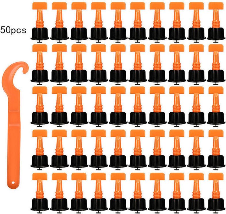 Fliesenverlegeset mit 50 Fliesenabstandshaltern, wiederverwendbares Fliesenverlegewerkzeug, Orange