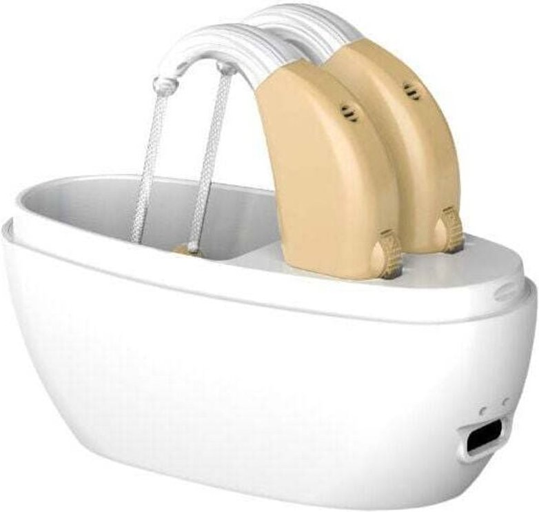 Kopfhörerpaar, Verstärker, Hörgeräte, wiederaufladbare Ohrhörer, beige Kopfhörer