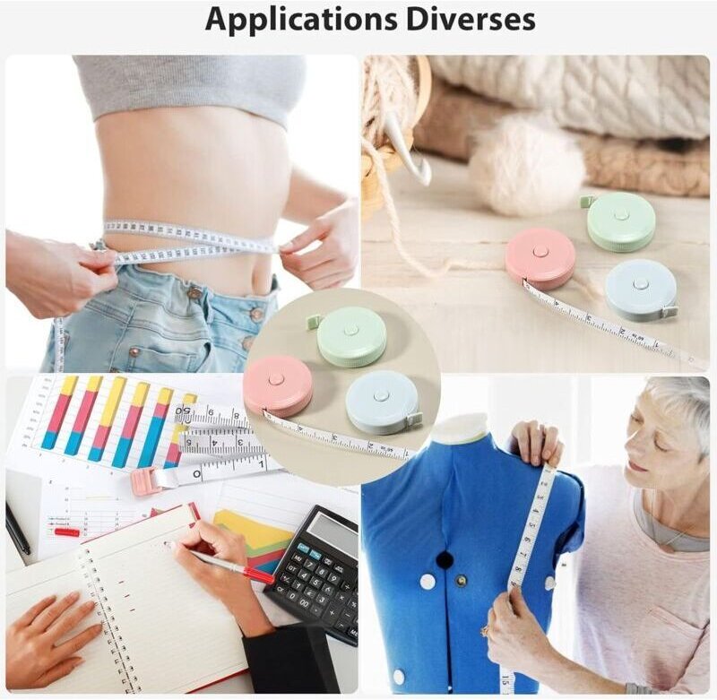 3-teiliges Maßband-Set, 1,5 m Nähmaßband, doppelseitiges Taillenmaßband, einziehbares Nähmaßband für Näh- und Taillentra...