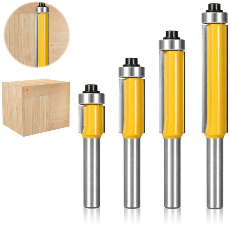 4 Pcs 8mm Tige Fraise a Copier, Fraise Defonceuse avec Roulement Supérieur, Fraisage de Menuiserie, Per Menuiserie Brico...