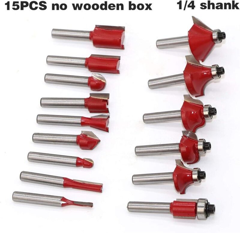 Fräser für Holzbearbeitung, Hartmetall-Fräser für Holzbearbeitung, Gravieren und Schneiden, 1/4'' 8mm Schaft, 15 Stück/S...