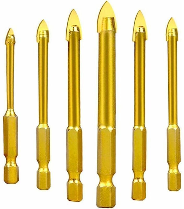 6-teiliges Set Wolframstahl-Bohrer für Glas, Keramik, Fliesen und Kristall, mit Sechskantschaft und Titanbeschichtung, 3...