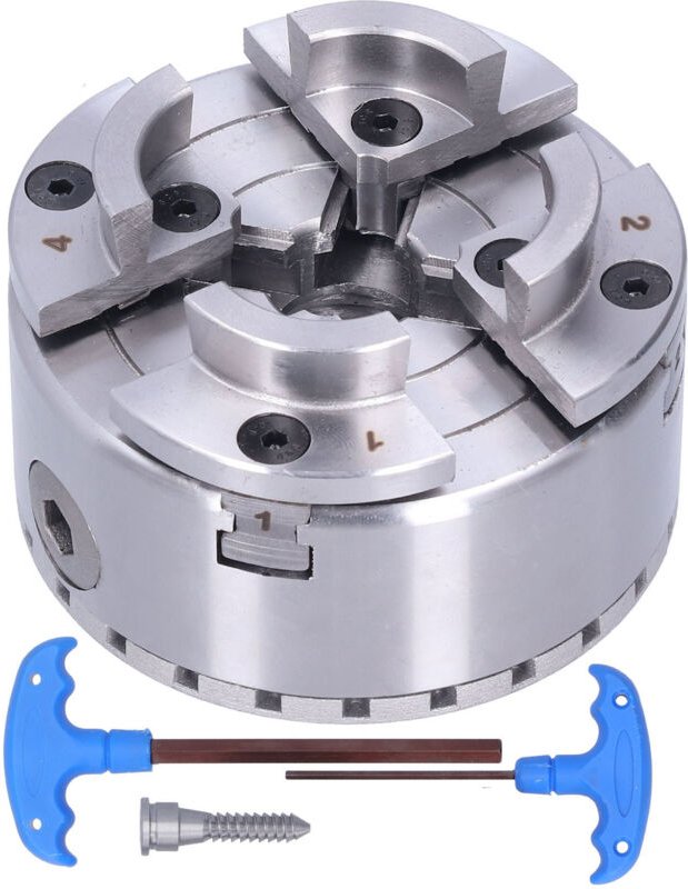 Drehbankfutter, selbstzentrierendes Metall-Drehbankfutter M33 4 Zoll 4 Backen Präzision 0,03 mm zum Spannen von Holzbear...