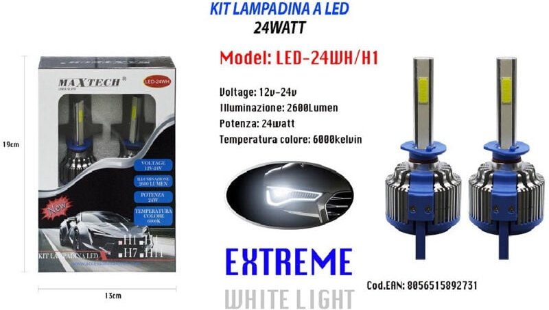 Trade Shop - LED-Autolampen H1 24W 12V 24V Paar Ersatzlampen Maxtech LED-24WH/H1 -