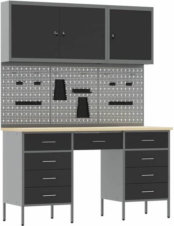 Vidaxl - Werkbank mit Schubladen 8 pcs Schwarz 150 x 55 x 200 cm