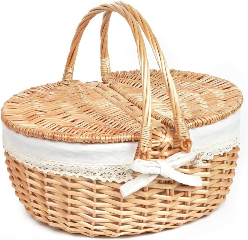 Picknickkorb aus Rattan mit Deckel (für 2 Personen) – einzigartiges Geschenk für Paare, Verlobung, Hochzeit, Brautparty,...