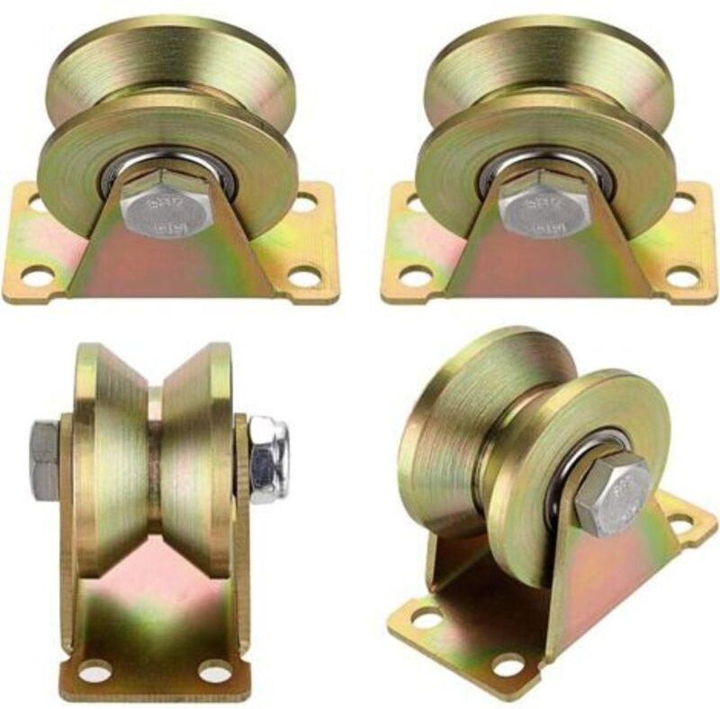 4 Stück Hebezeugrolle, Einzelrolle zum Heben von Flaschenzügen, Schienenrolle für Schiebetore, V-Nut-Rolle, für Stahlsei...