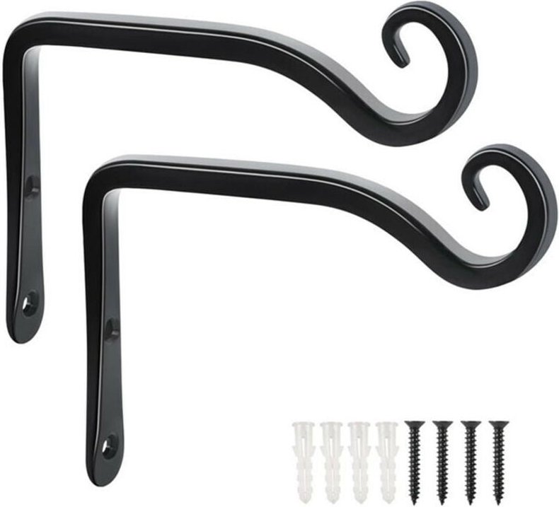 2er-Set schwarze Wandhaken zum Aufhängen, dekorativ, aus Schmiedeeisen, für den Garten, mit Schrauben, für Pflanzen, Vog...