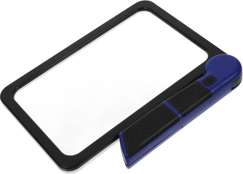 5-fache Leselupe für ganze Seiten, beleuchtete Faltlupe mit 48 LEDs, rechteckige Handlupe, schwarz und blau