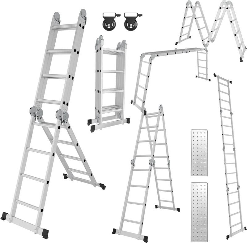Wolketon Leiter Mehrzweckleiter Alu Gelenkleiter Klappleiter 470cm Multifunktionsleiter Aluleiter Mit Plattform Bis 150K...