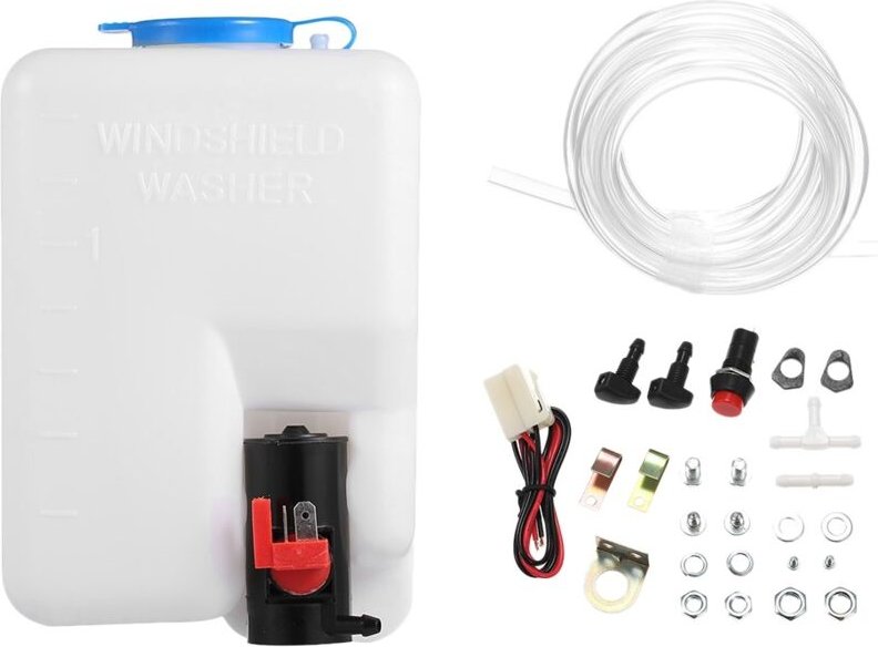 Tlily - Universal Auto Scheiben Wasch Anlage Pumpe Maschine FlüSsigkeits BehäLter Flasche Kit System mit Pump Jet Knopf ...