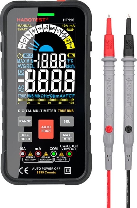 Digitalmultimeter, automatisch, TRMS, 10.000 Zählungen, Digitalmultimeter, Voltmeter mit LCD-Anzeige, misst Spannung, St...