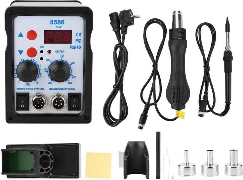 Lötstation, 2-in-1 SMD-Digital-Rework-Station Reparaturwerkzeug mit Lötkolben und 220-V-Heißluft-Entlötpistole (EU-Steck...