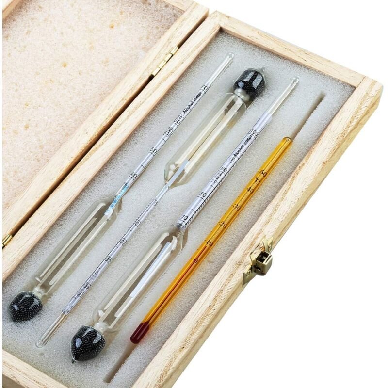 Professionelles Alkoholmessgerät und Hydrometer-Set mit 3 Hydrometern mit Graduierung von 0 bis 100% + Thermometer zur M...