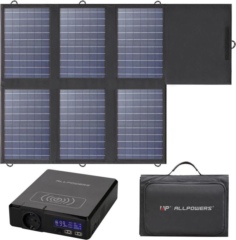 Kraftwerk Tragbarer Solargenerator Batterie 200 w 154 Wh 230V mit Solarpanel 60W Allpowers S200