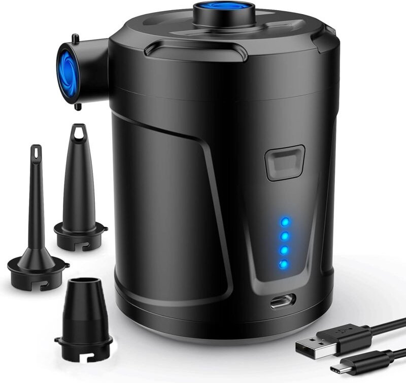 Elektrische Luftpumpe, 5200 mAh Akku, Luftmatratzenpumpe mit 3 Düsen, Schnellpumpe für Schlauchboote/Luftmatratzen