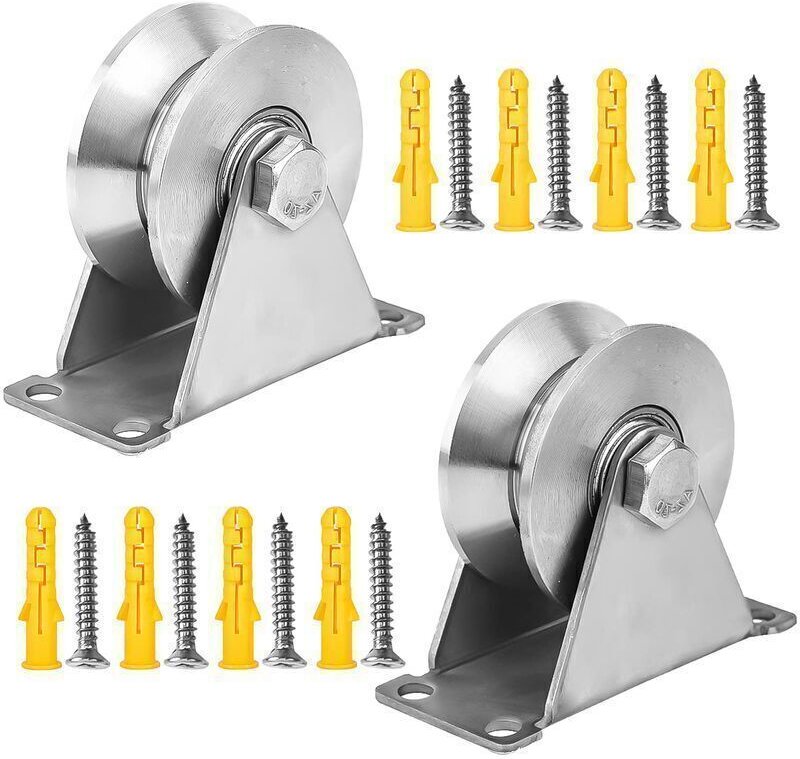 CHOYCLIT Keil, Rolle, Abseilgerät, 2 Stück Edelstahl-Heberolle, einzelne V-Rollen für Kabel, 48 mm Rolle mit Lagern, Tra...