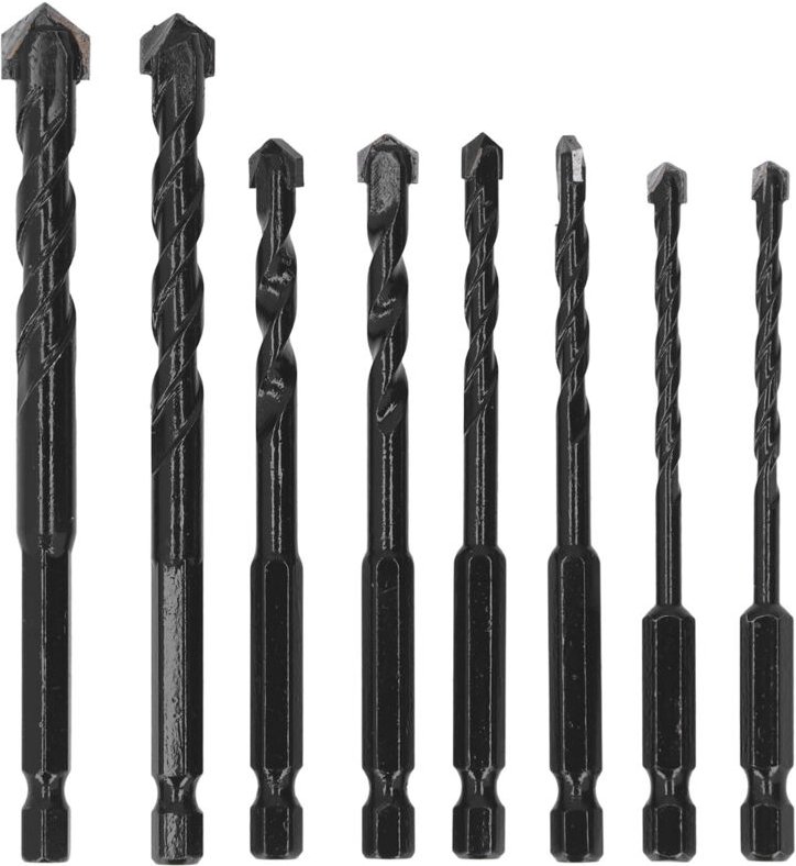 8-teiliges Steinbohrer-Set, Hartmetall, 6,35 mm schwarzer Sechskantschaft für Beton, Fliesen und Mauerwerk