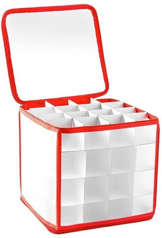 Aufbewahrungsbox für Weihnachtskugeln mit Fächern, bietet Platz für bis zu 64 Kugeln, faltbar mit Tragegriffen, Reißvers...