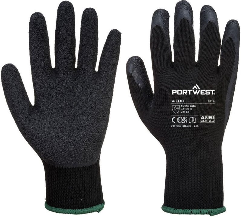 Latexbeschichtete schwarze Handschuhe M - Größe 8