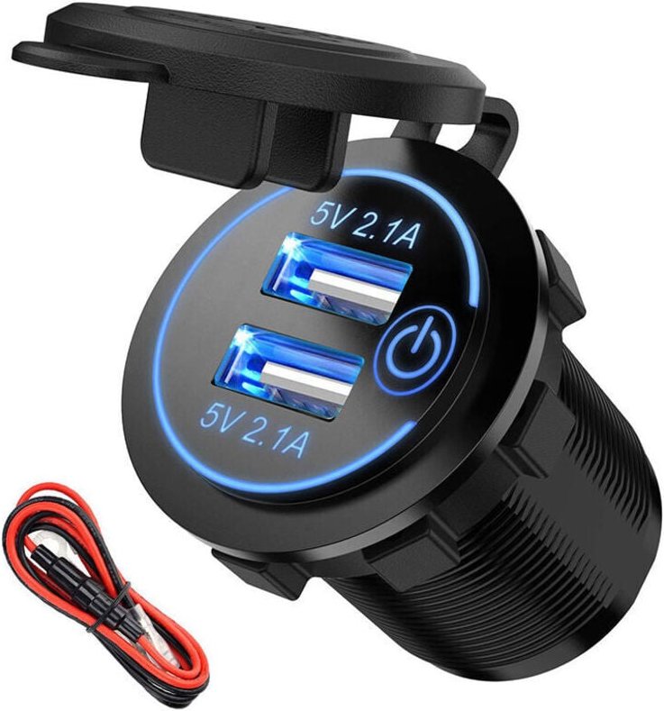 USB-Zigarettenanzünder, Doppel-USB-Buchse 4,8 A 12 V, wasserdichte USB-Buchse 5 V/2,4 A Kfz-Ladestecker mit LED-Anzeige ...