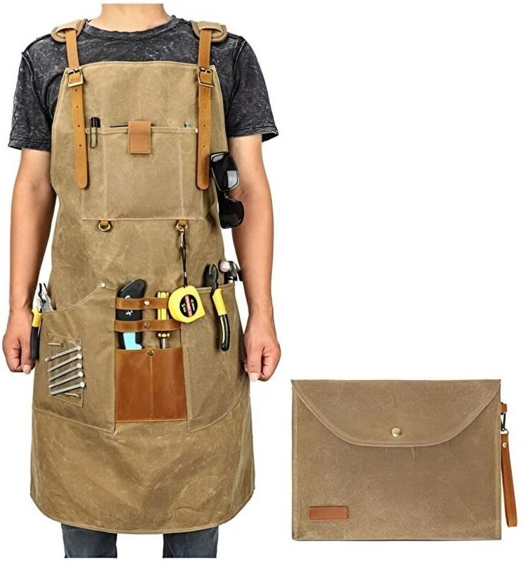 Holzbearbeitungsschürze aus Wachstuch, für Damen und Herren, mit Tasche und gepolsterten Schultergurten, Schnellverschlu...