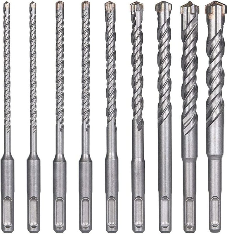 Forets à Béton sds Plus, 9PCS Perceuse à Percussion Perceuse à Maçonnerie, 5,6,6,8,8,10,12,14,16 x 160mm Outils de Forag...