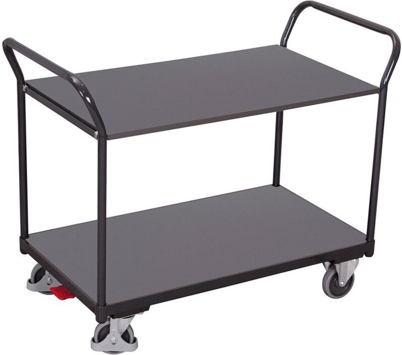 VARIOfit Tischwagen mit 2 gebogenen Schiebegriffen und 2 Ladeflächen 850x500mm Anthrazitgrau RAL 7016