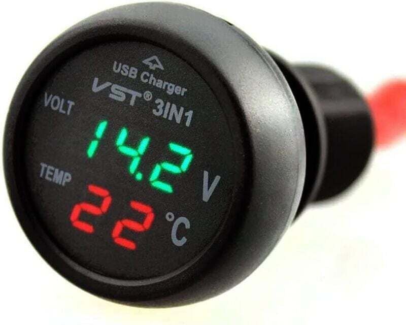 3-in-1 Kfz-Voltmeter, XU, 12–24 V, USB-Ladegerät, LCD-Bildschirm – KZQ
