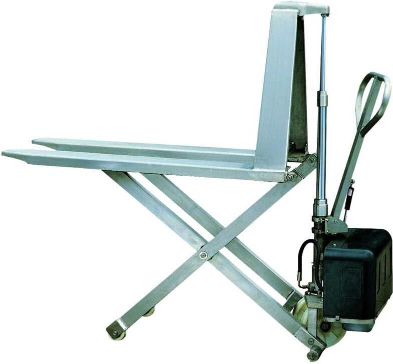 Elektrischer Hochhubwagen aus Edelstahl – Tragkraft 1000 kg – Gabeln 1165 x 560 mm – Chemische Industrie, Lebensmittelin...