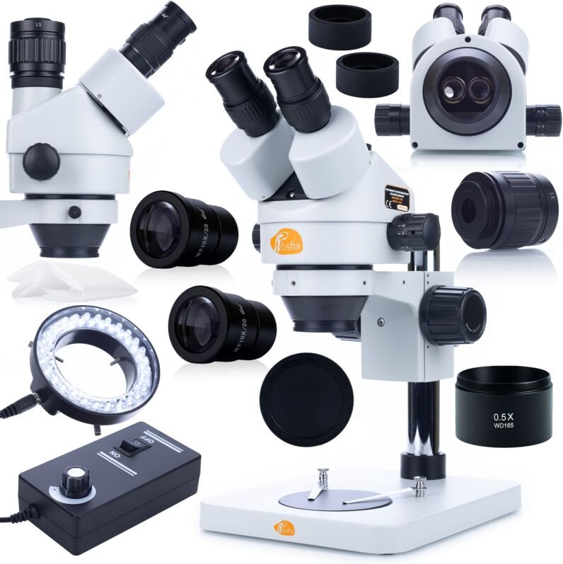 Rosfix Mercury Pro MSMP-T-PS1 trinokulares stereoskopisches Mikroskop + 56xLED-Mikroskopbeleuchtung + Rosfix 0,5x Mikros...