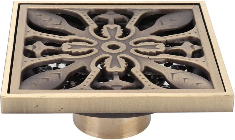 Quadratischer Bodenablauf für die Dusche, Bodenablauf für das Badezimmer, 10 x 10 cm, bronzefarben, Deodorant-Bodenablau...