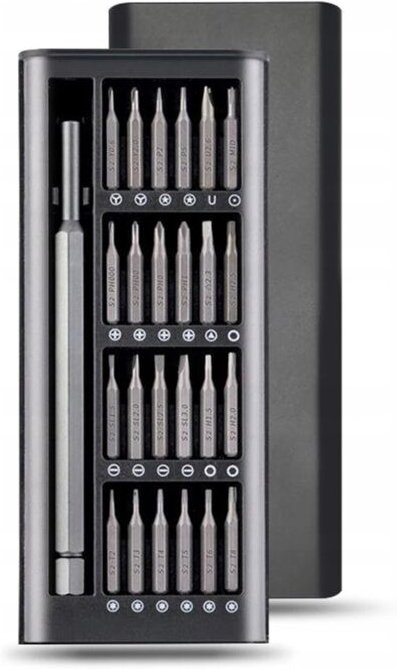 Ein Satz 25-in-1-Präzisionsschraubendreher in einem aufklappbaren Etui