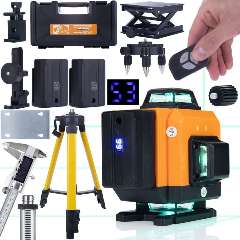 Rosfix Orange Tiger ROT16L – Laserwasserwaage 16 Linien, IP54, 360°x4 16 (3D) Mit Stativ 43-120cm und Elektronischer Sch...
