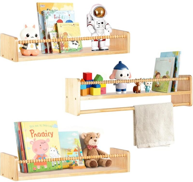 Trintion Kinder Bücherregal Wand aus Massivholz, 40cm Wandregal Kinderzimmer, Montessori Regal für Bücher und Spielzeug,...