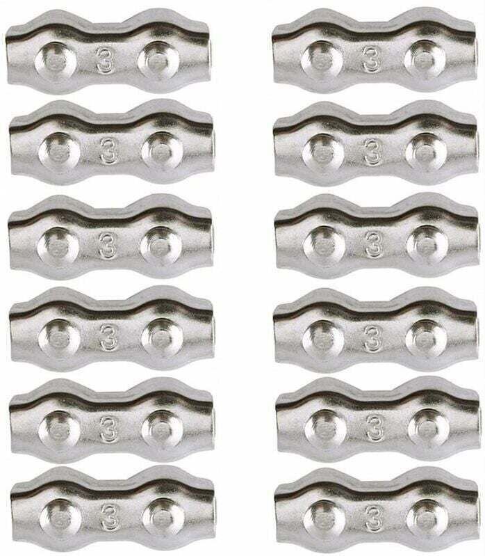 Kabelklemme, 3-mm-Stahlkabelklemme, 12 Stück, Doppelkabelklemmen, Kabelclips aus Edelstahl 304, Kabelgriffe für 2-mm-Dra...