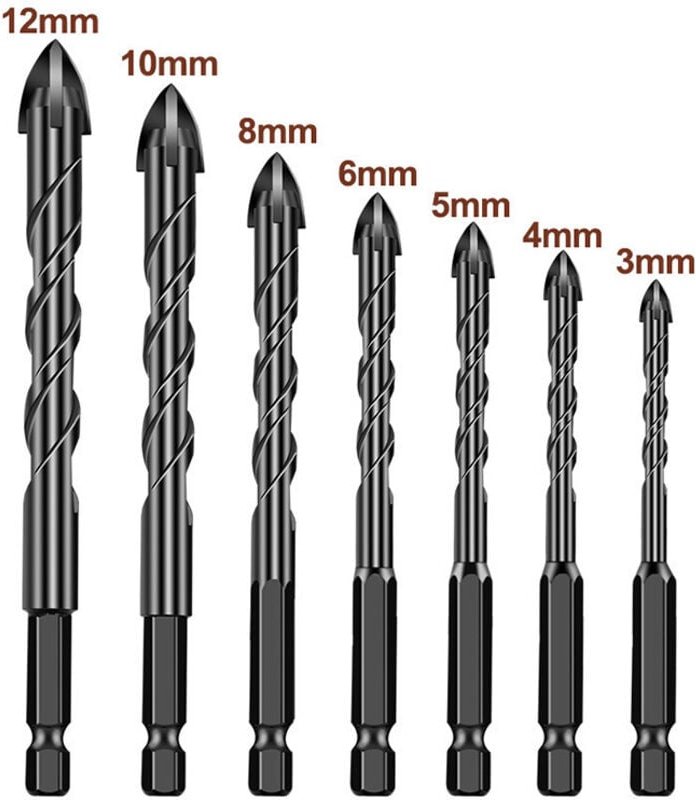 7er-Pack 3–12 mm Spiralbohrer, U-Schlitz-Schaftkante, für elektrische Bohrer, Säge, Kunststoff, Glas, Fliesen - Lntyq
