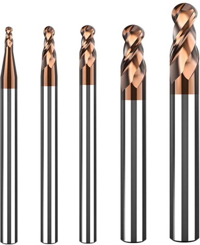 Satz mit 5 halbkugelförmigen Hartmetall-Schaftfräsern – 2 Schneiden – AlTiN-Beschichtung HRC 55 – Schaftfräser für CNC-M...