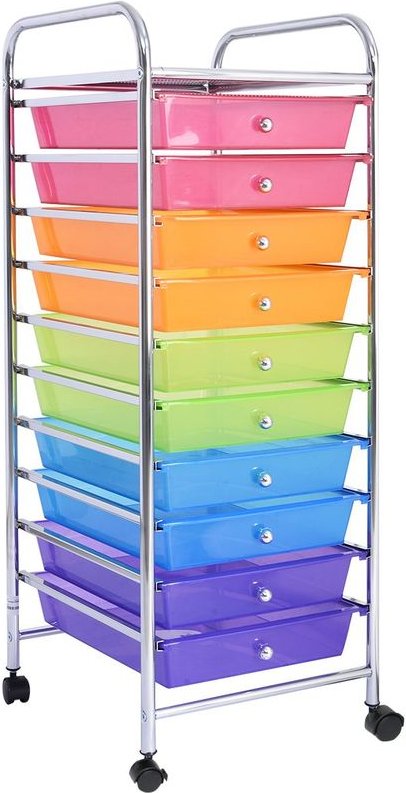 Rollwagen mit Schubladen Rollcontainer Badrollwagen Badtrolley Badregal Beistellwagen mit 10 stapelbaren Schubladen Meta...