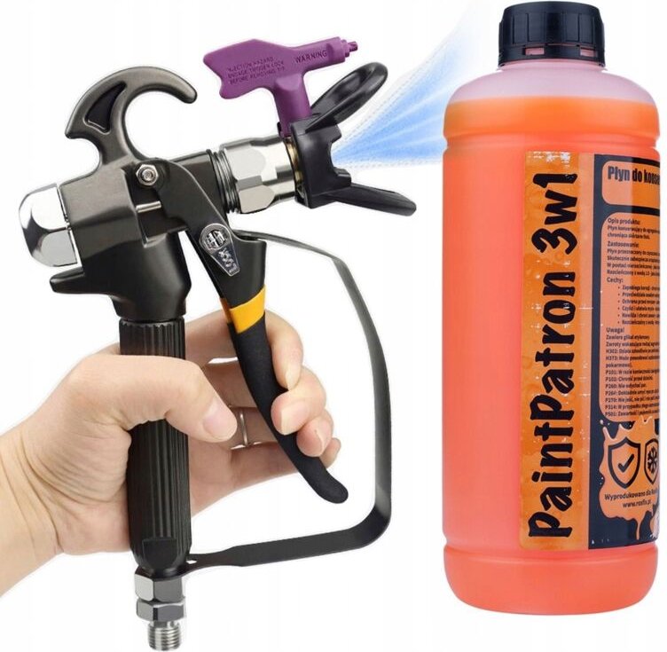 Rosfix Set TurboJet TJ1 + PaintPatron 3in1 – Farbspritzpistole & Reinigungsflüssigkeit 1 L Für Airlessgeräte Korrosionss...