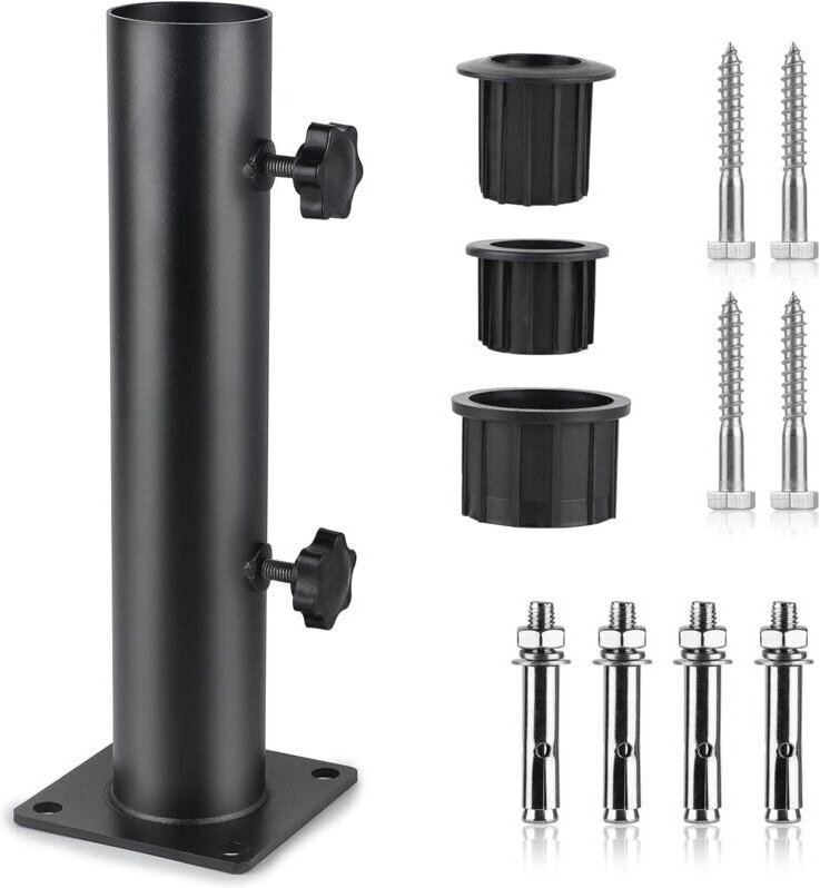 Sonnenschirmständer, Sonnenschirmrohr, verstellbarer Sonnenschirmständer aus Metall mit 3 PVC-Reduzierringen (32/38/48 m...