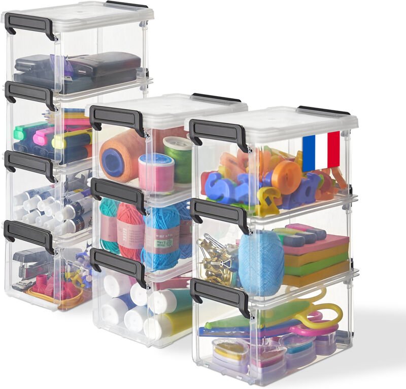 Iris Ohyama, Aufbewahrungsboxen aus Kunststoff mit Deckel und Verschlussclips, 0.7L, 10er-Set, Transparent, Stapelbar, f...