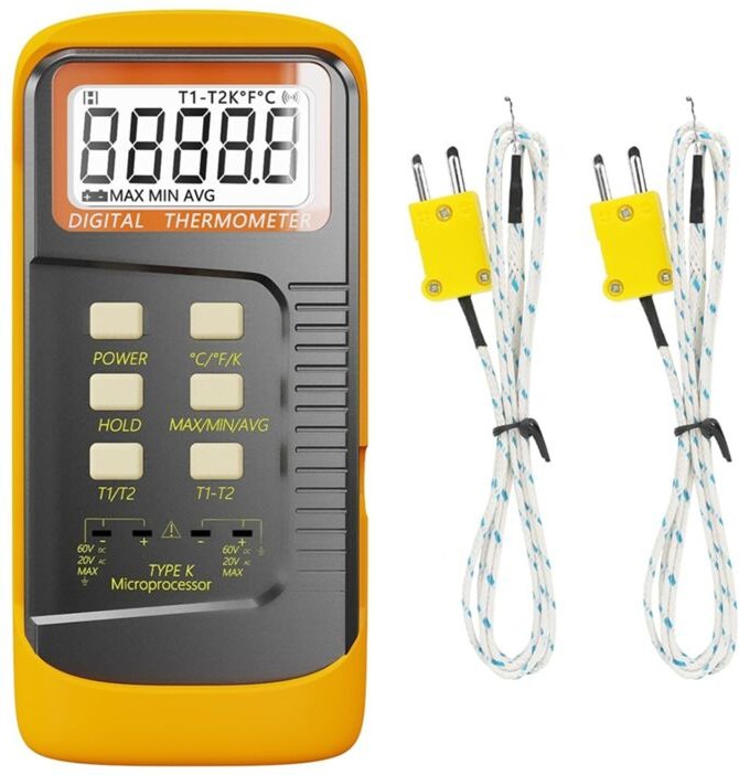 Handthermometer mit Thermoelement, 2-Kanal-Sonde Typ k, Messbereich -50 bis 1300 °c, Messsensor