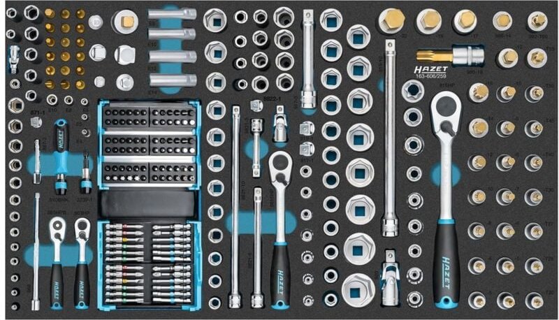 Hazet Steckschlüssel Satz 163-606/259, 0,6 x 3,5 - 1,2 x 8, 3 - 32, E4 - E24, M5 - M18, PH1 - PH2, PZ1 - PZ2, T15 - T60,...